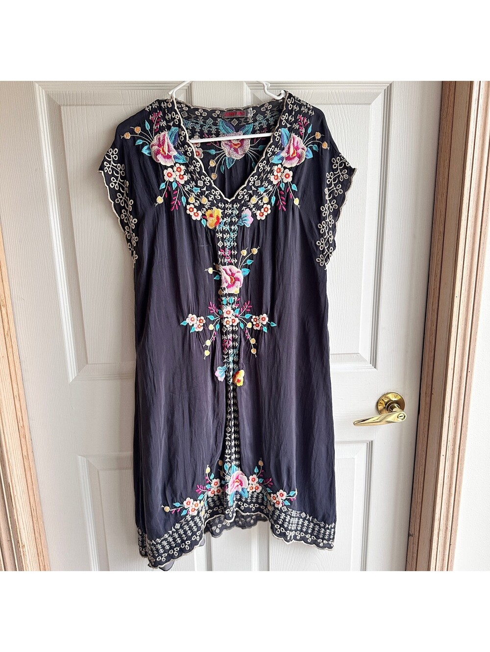 Johnny Was Embroidered Black Dress with Floral Accents, Size M